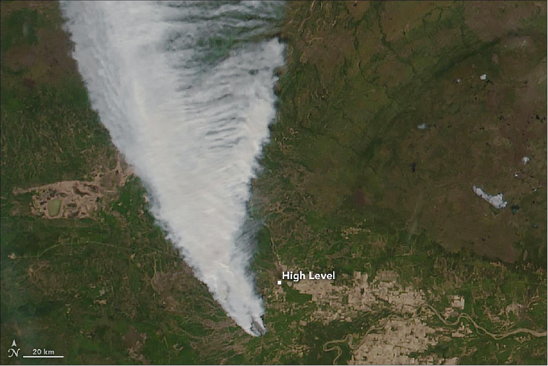 Figure 47: VIIRS on the Suomi NPP satellite acquired this natural-color image of northern Alberta in the early afternoon of May 19, 2019. (image credit: NASA Earth Observatory, image by Joshua Stevens, using VIIRS data from NASA EOSDIS/LANCE and GIBS/Worldview, and the Suomi National Polar-orbiting Partnership. Story by Mike Carlowicz)