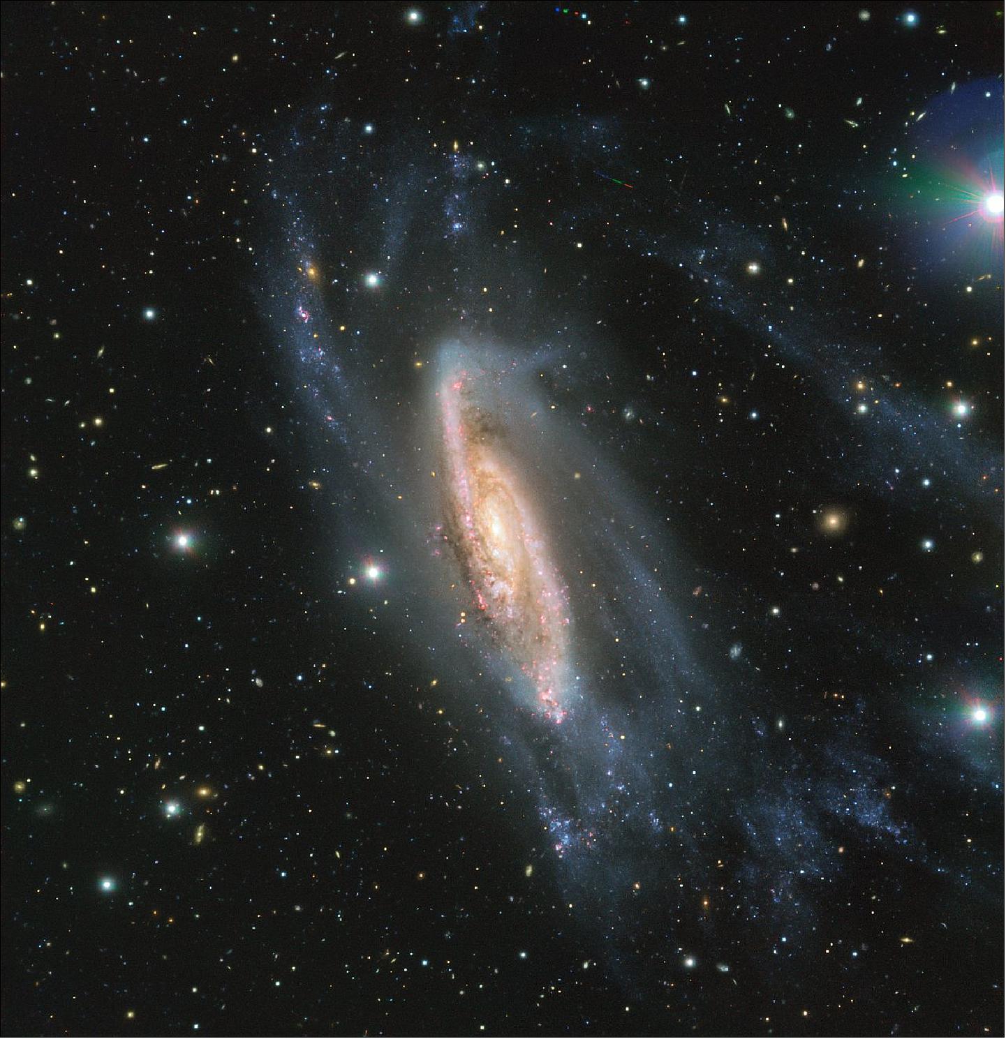 Figure 62: FORS2, an instrument mounted on ESO’s Very Large Telescope, has observed the spiral galaxy NGC 3981 in all its glory. The image was captured as part of the ESO Cosmic Gems Program, which makes use of the rare occasions when observing conditions are not suitable for gathering scientific data. Instead of sitting idle, the ESO Cosmic Gems Program allows ESO’s telescopes to be used to capture visually stunning images of the southern skies (image credit: ESO)