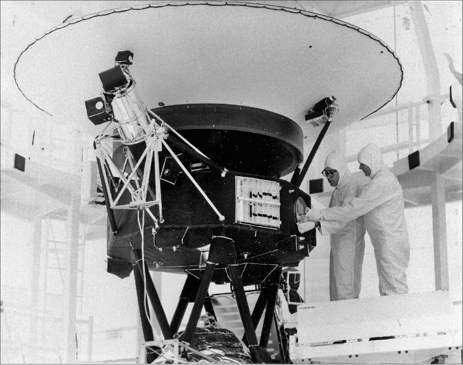 Figure 28: The “Sounds of Earth” record being mounted on the Voyager 2 spacecraft before its launch in 1977 (image credit: NASA, via Associated Press)