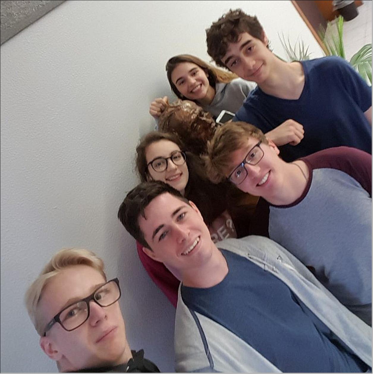 Figure 75: These six students discovered a peculiar X-ray source in the archive of ESA's XMM-Newton during a two-week internship at INAF, Milan, in September 2017. Razvan Patrolea, Lorenzo Apollonio, Elena Pecchini, Cinzia Torrente, Bartolomeo Bottazzi-Baldi and Martino Giobbio from Liceo scientifico G.B. Grassi in Saronno, Italy (image credit: INAF)