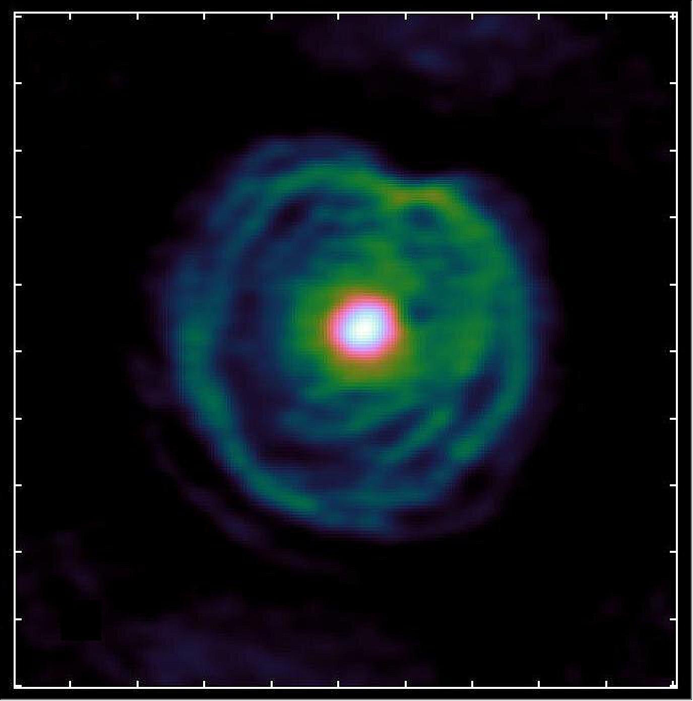 Figure 102: Thanks to new observations from the ALMA telescope in Chile, it became clear that the stellar wind of this red giant forms a spiral. This is an indirect indication that the star is not alone, but part of a binary star (image credit: ALMA (ESO/NAOJ/NRAO)/L. Decin et al.) 137)