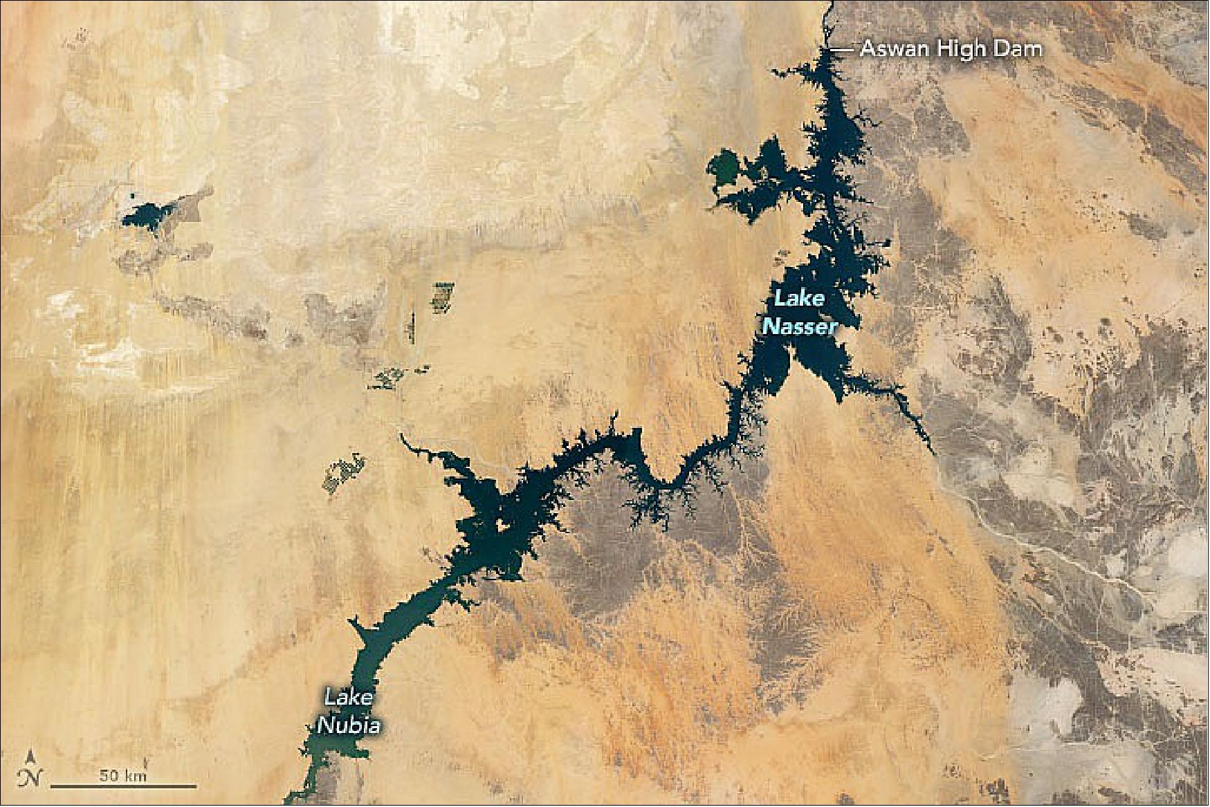 Figure 32: MODIS instrument image of Lake Nasser acquired with NASA's Terra satellite (image credit: NASA Earth Observatory)