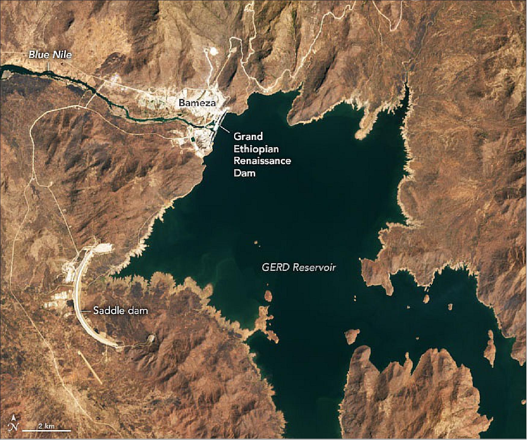 Figure 31: Landsat-8 image of the GERD Reservoir acquired on 14 February 2022 (image credit: NASA Earth Observatory)