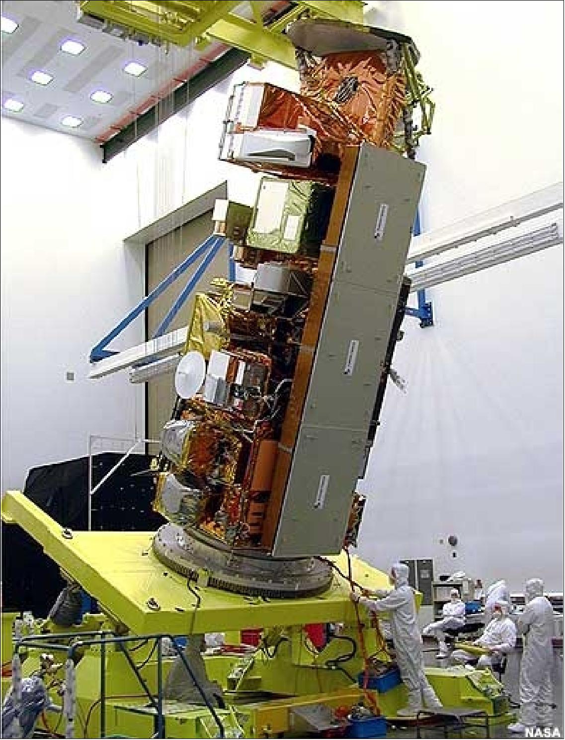 Figure 2: The Aqua spacecraft in launch preparation at VAFB (image credit: NASA)