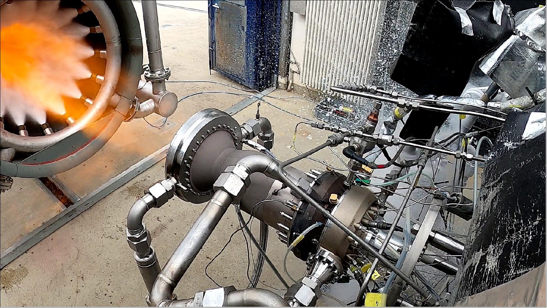Figure 90: This first test lasted 30 seconds and was carried out on 26 May 2020 at the DLR German Aerospace Center’s Lampoldshausen testing facility. Additional tests are planned next week. The data from this test campaign will be collected and analyzed (image credit: ArianeGroup GmbH)