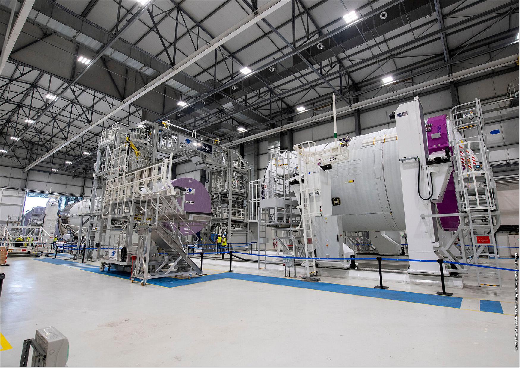 Figure 17: Ariane 6 central core set for assembly in the assembly hall at Europe's Spaceport in French Guiana (image credit: ESA/CNES/Arianespace)
