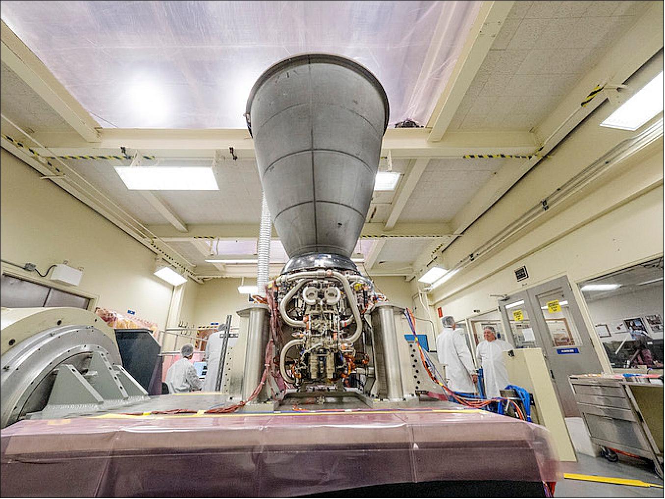 Figure 70: Orion’s service module engine, OMS-E, undergoes vibration testing at NASA/JSC (Johnson Space Center) in Houston (image credit: NASA)