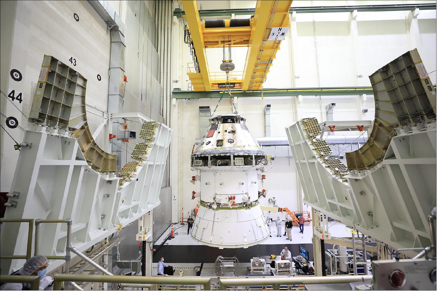 Figure 37: There it is – the first Orion spacecraft to travel to the Moon is seen here in the Neil Armstrong Operations and Checkout facility at NASA’s Kennedy Space Center in Florida, USA (image credit: NASA)