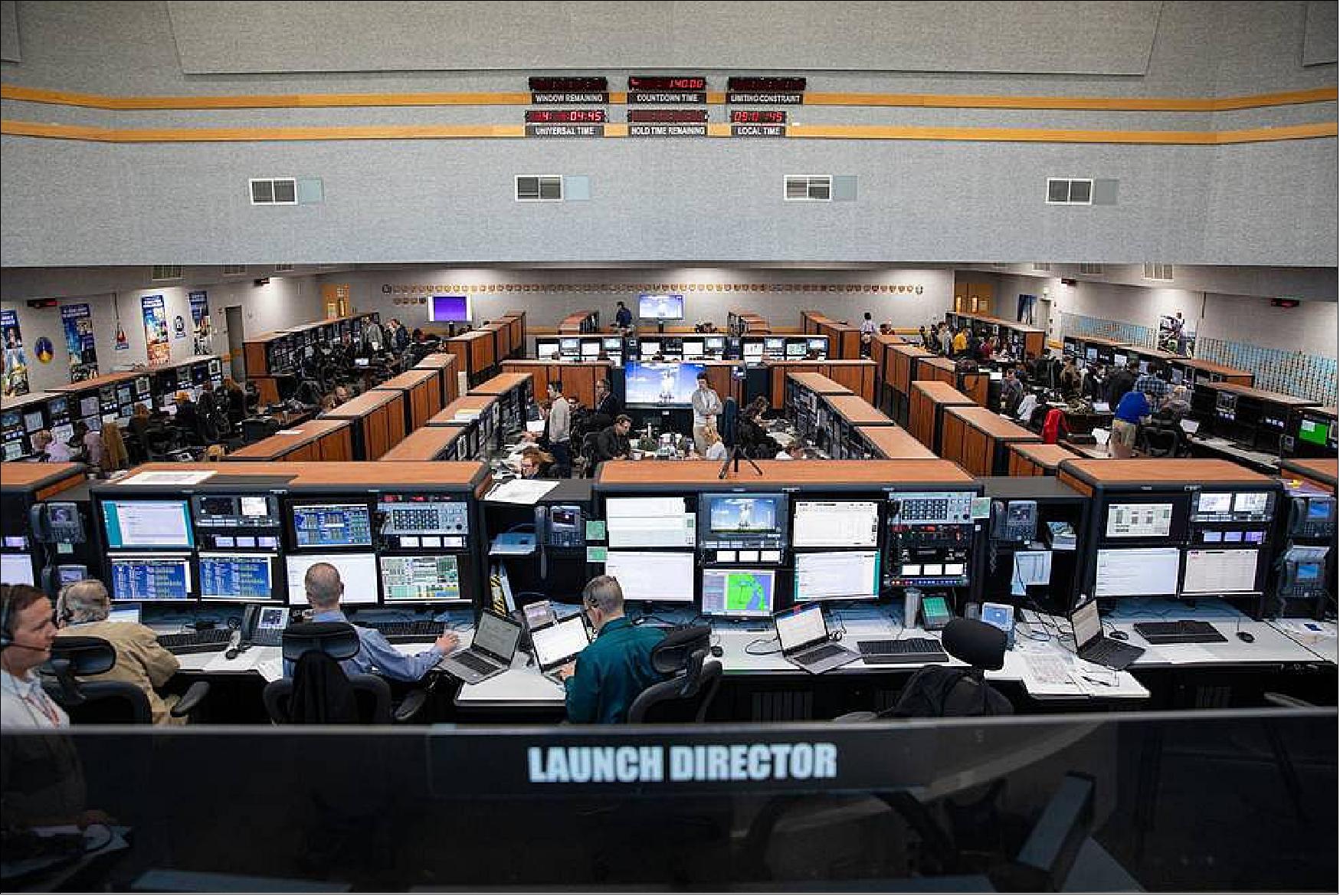 Figure 32: Members of the Artemis I launch team participate in a countdown simulation inside the Launch Control Center’s Firing Room 1 at NASA’s Kennedy Space Center in Florida on Feb. 3, 2020. A team of nearly 100 engineers from Orion, Space Launch System and Exploration Ground Systems came together to work through a series of simulated challenges, as well as a final countdown procedure. Artemis I will be the first integrated test flight of the Orion spacecraft and SLS rocket – the system that will ultimately land the first woman and the next man on the Moon (image credit: NASA, Kim Shiflett)