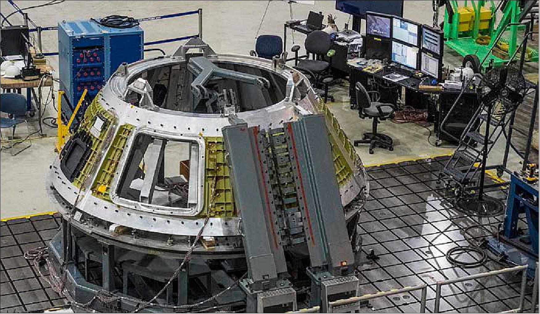 Figure 14: Technicians with Lockheed Martin, NASA’s prime contractor for Orion, are welding together the pieces of the spacecraft's pressure vessel at Michoud Assembly Center in New Orleans, LA (image credit: NASA)