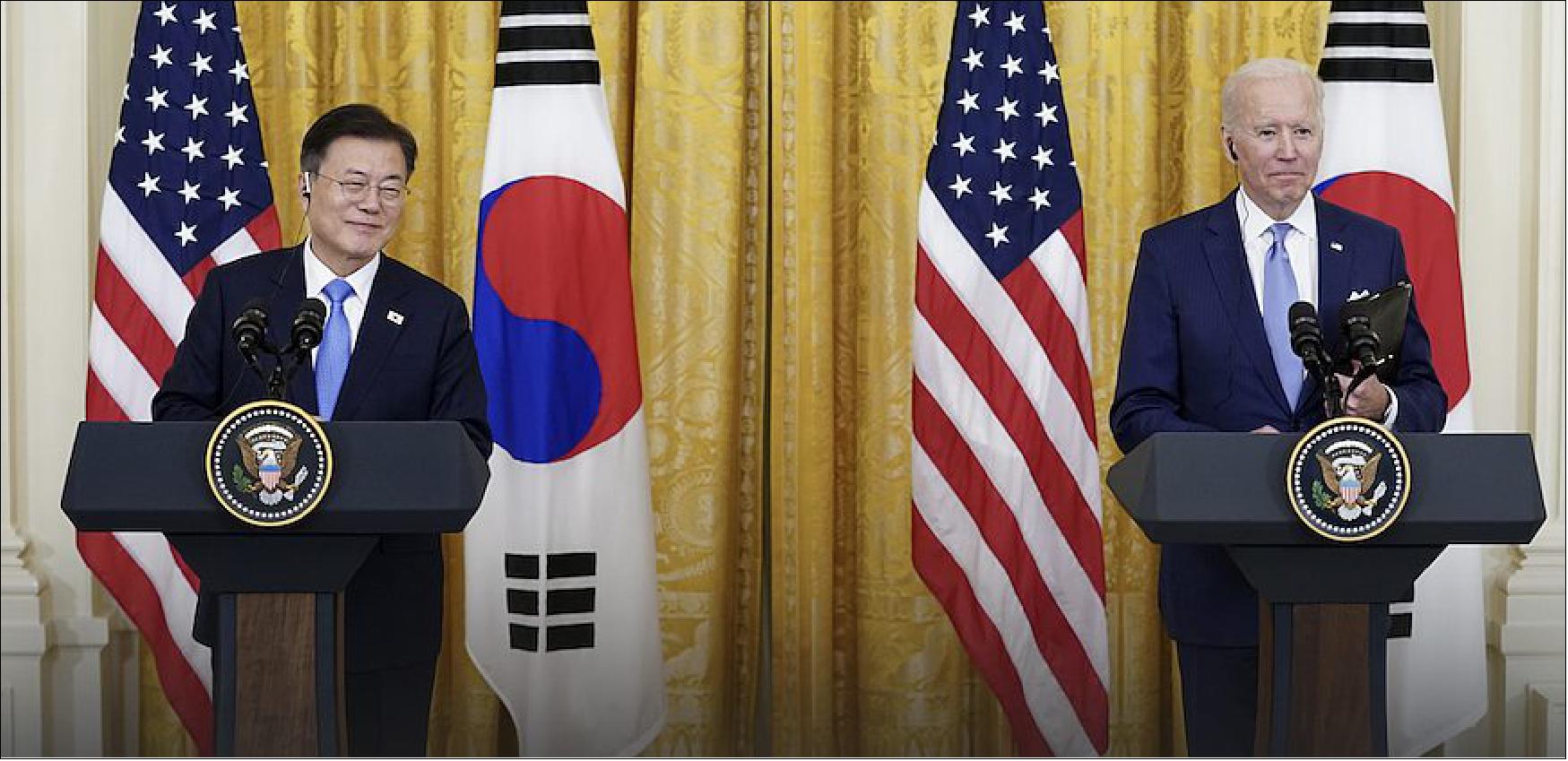 Figure 17: President Moon Jae-in of South Korea, left, and U.S. President Joe Biden at the post-summit press conference at the White House, May 21 image credit: South Korea’s presidential office)