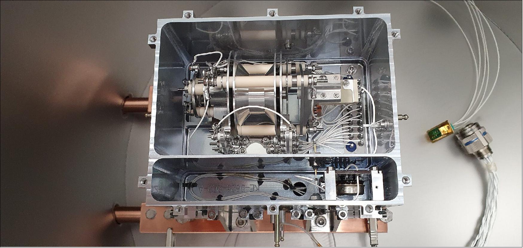 Figure 11: The heart of the EMS is visible in this image of the key sensor that will study the abundance of lunar water and water ice for upcoming missions to the Moon (image credit: The open University)