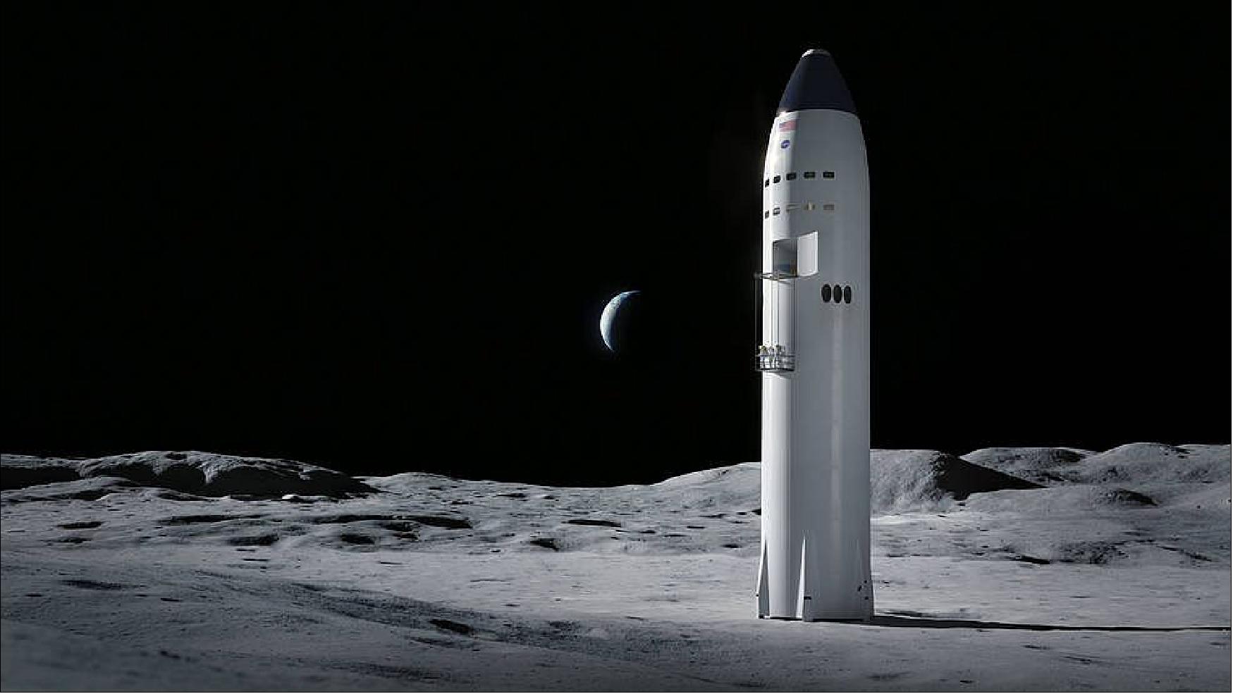 Figure 42: Artist concept of the SpaceX Starship on the surface of the Moon (image credit: SpaceX)