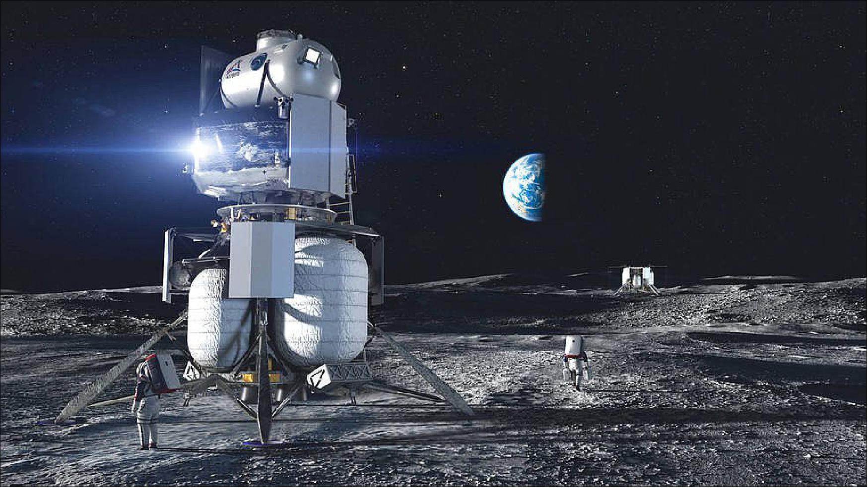 Figure 40: Artist concept of the Blue Origin National Team crewed lander on the surface of the Moon ( image credit: Blue Origin)