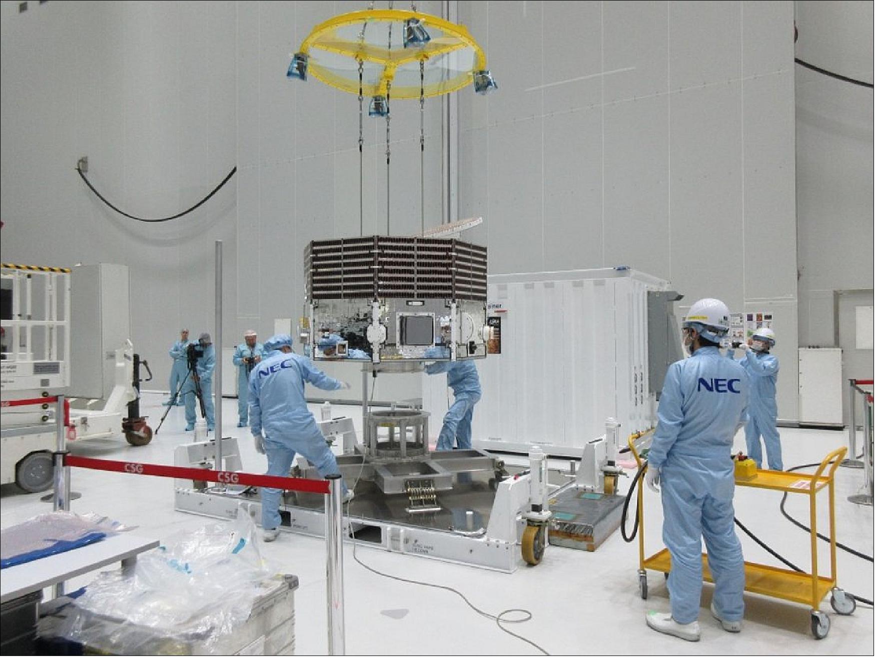 Figure 138: JAXA’s MMO (Mercury Magnetospheric Orbiter) of the ESA–JAXA BepiColombo mission is unpacked at Europe's Spaceport in Kourou (image credit: JAXA/ESA–M. Basile)