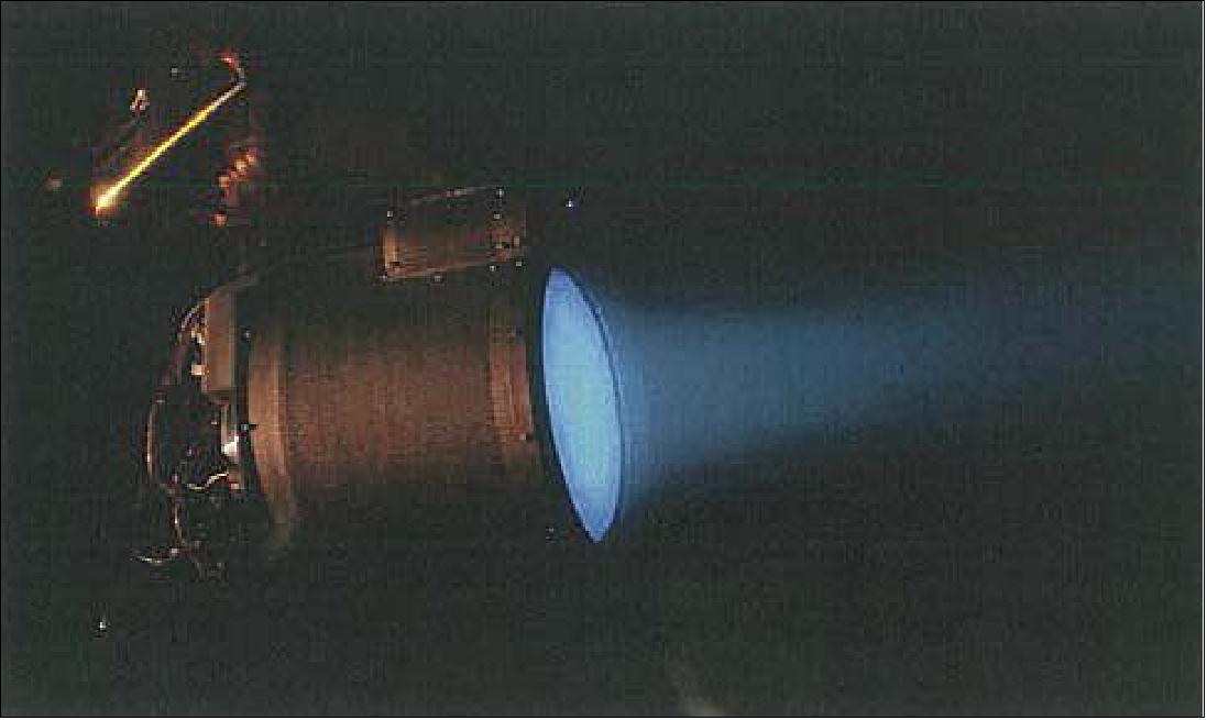 Figure 98: Photo of the QinetiQ T6 thruster in a firing test (image credit: QinetiQ)