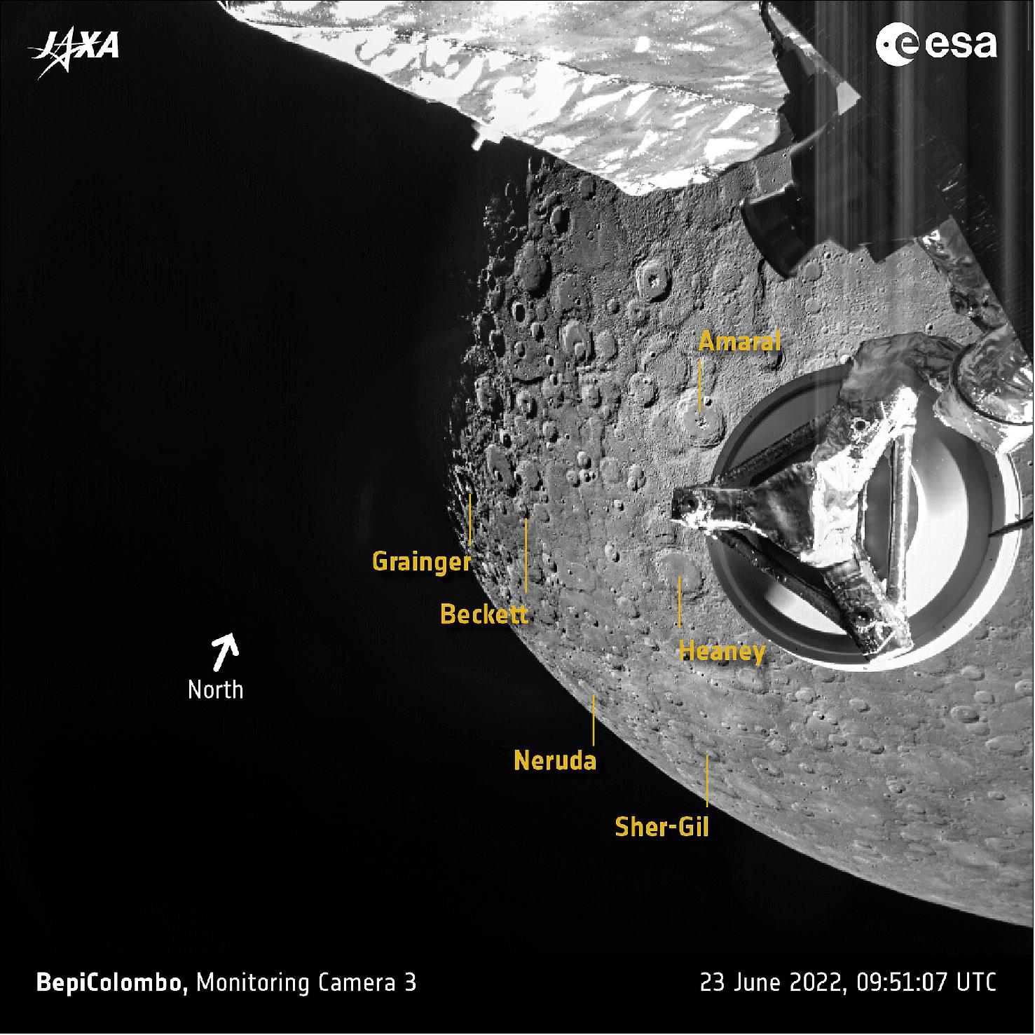 Figure 18: The search for volcanoes,annotated (image credit: ESA/BepiColombo/MTM, CC BY-SA 3.0 IGO)