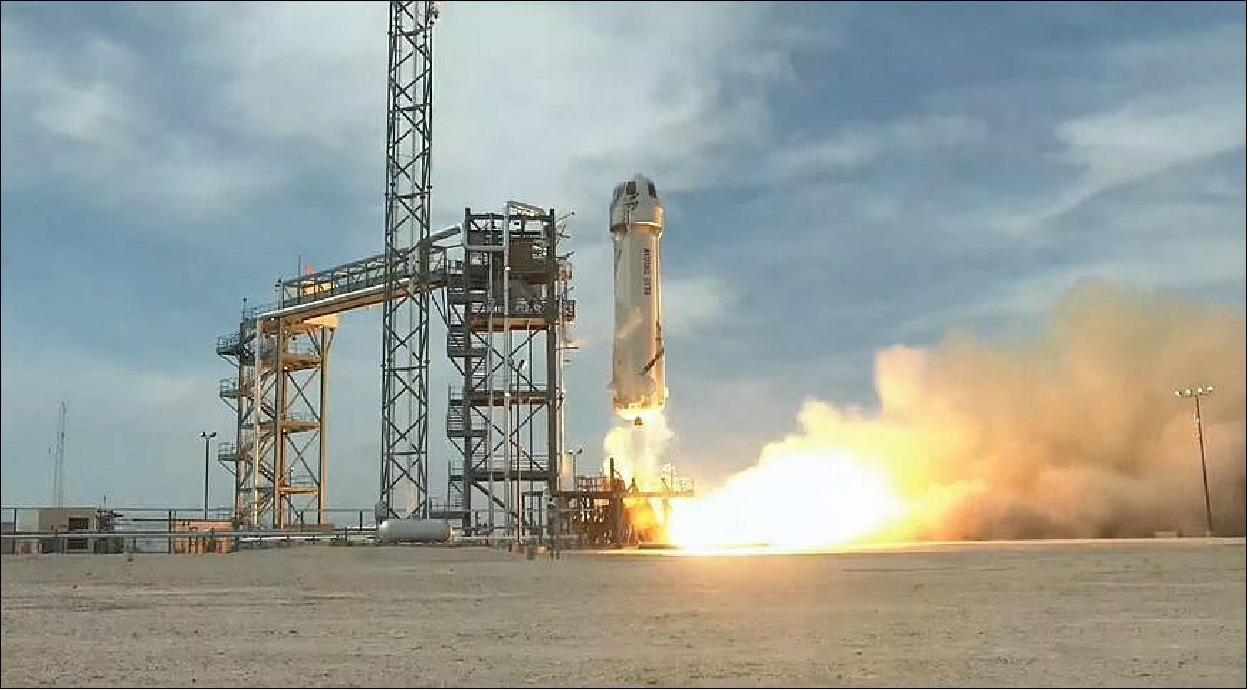 Figure 25: Blue Origin’s New Shepard suborbital vehicle lifts off April 14 from the company’s West Texas test site (image credit: Blue Origin webcast)