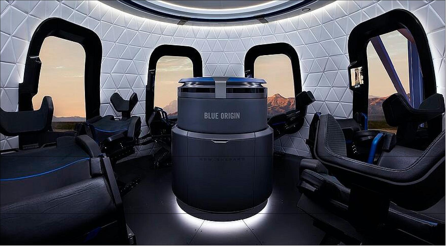 Figure 23: The interior of the New Shepard crew capsule, which will carry people for the first time on a July 20 suborbital launch (image credit: Blue Origin)