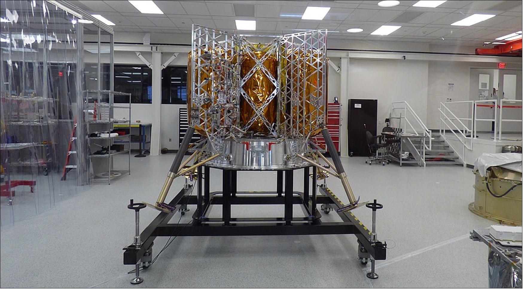 Figure 6: Astrobotic's Peregrine lander, in the latter phases of assembly, is on track to launch by the end of the year, the company said April 20 (image credit: SpaceNews/Jeff Foust)