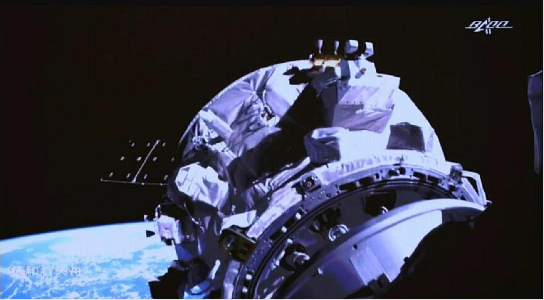 Figure 18: Tianzhou-4 cargo spacecraft docking with the Tianhe space station module on May 10 (UTC), 2022 (image credit: CMSA/BACC)