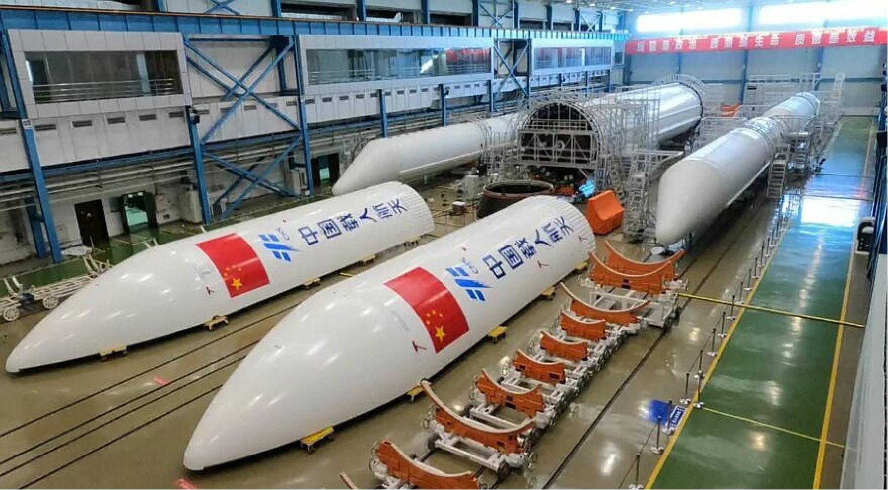 Figure 4: Components of the Long March 5B (Y2) to launch the Chinese space station core module at a facility in Tianjin (image credit: CMSA)