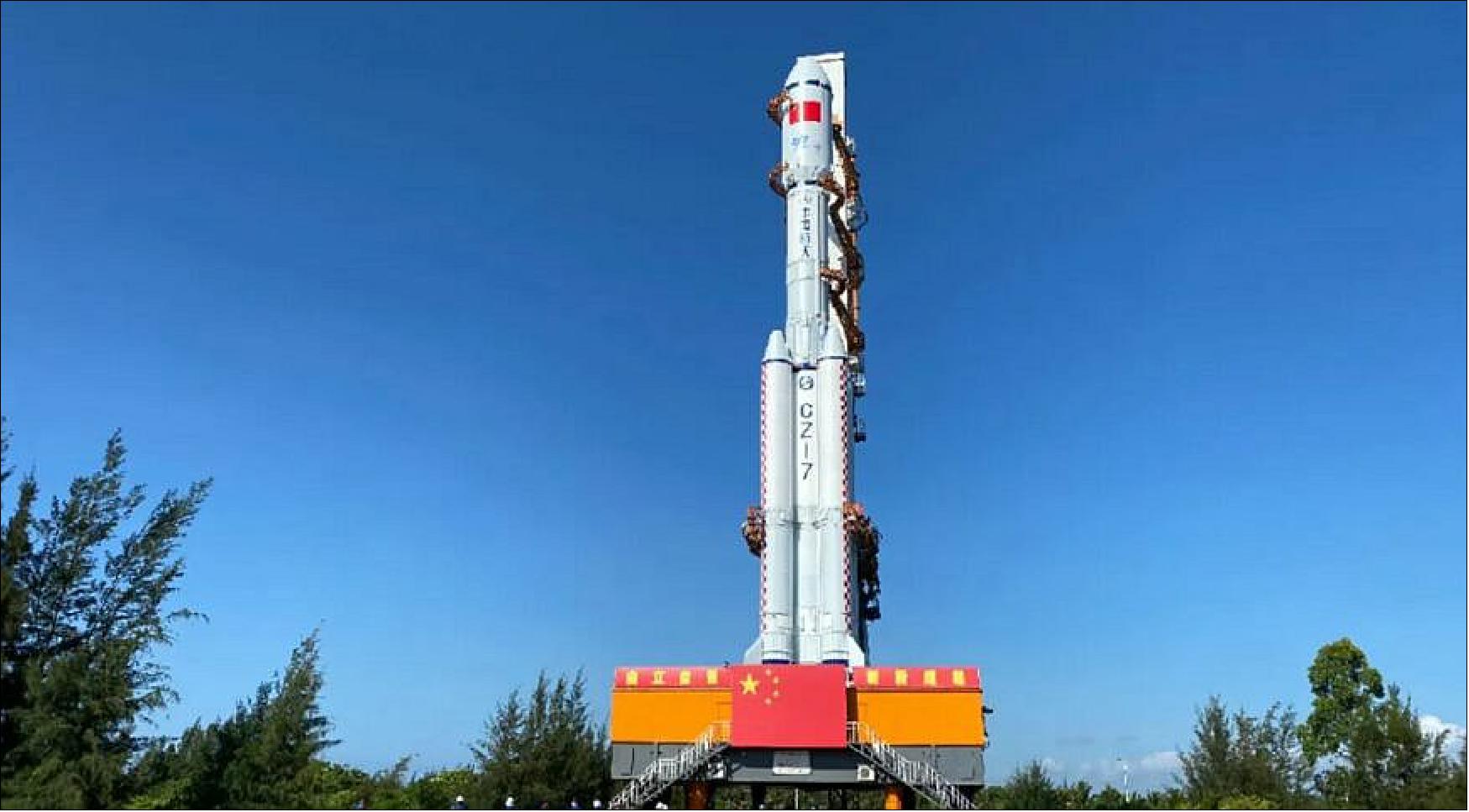 Figure 45: Rollout of the third Long March 7 rocket carrying the Tianzhou-2 spacecraft at the Wenchang launch site (image credit: CMSA)