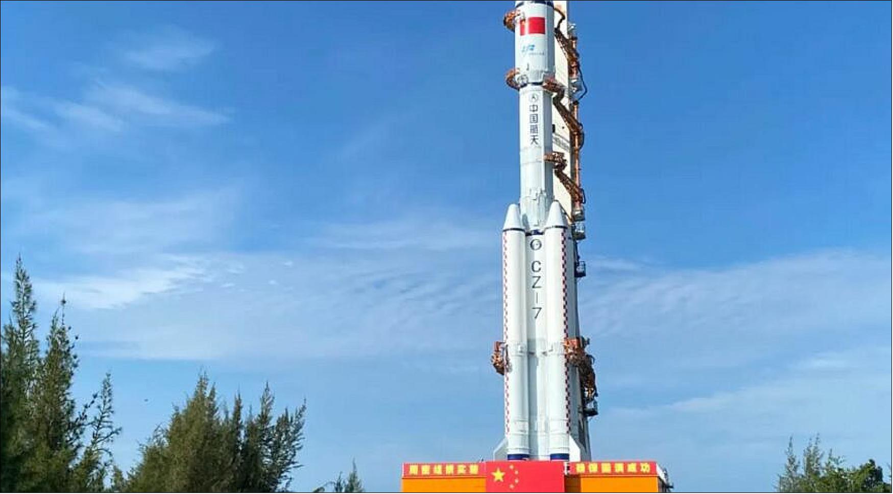 Figure 44: The Long March 7 (Y4) rocket to launch Tianzhou-3 being vertically transferred to the pad, September 16, 2021 (image credit: CMSA)