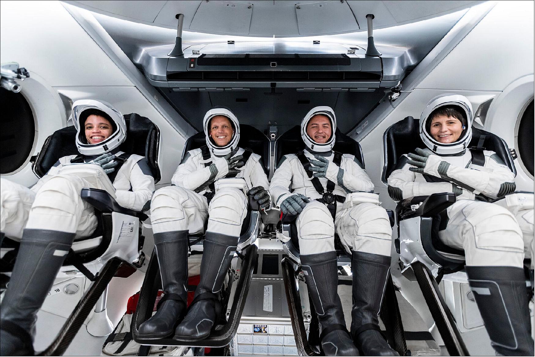 Figure 6: ESA astronaut Samantha Cristoforetti (at right) is all smiles alongside her Crew-4 mates during a training session at SpaceX headquarters in Hawthorne, California, USA (image credit: NASA/SpaceX)