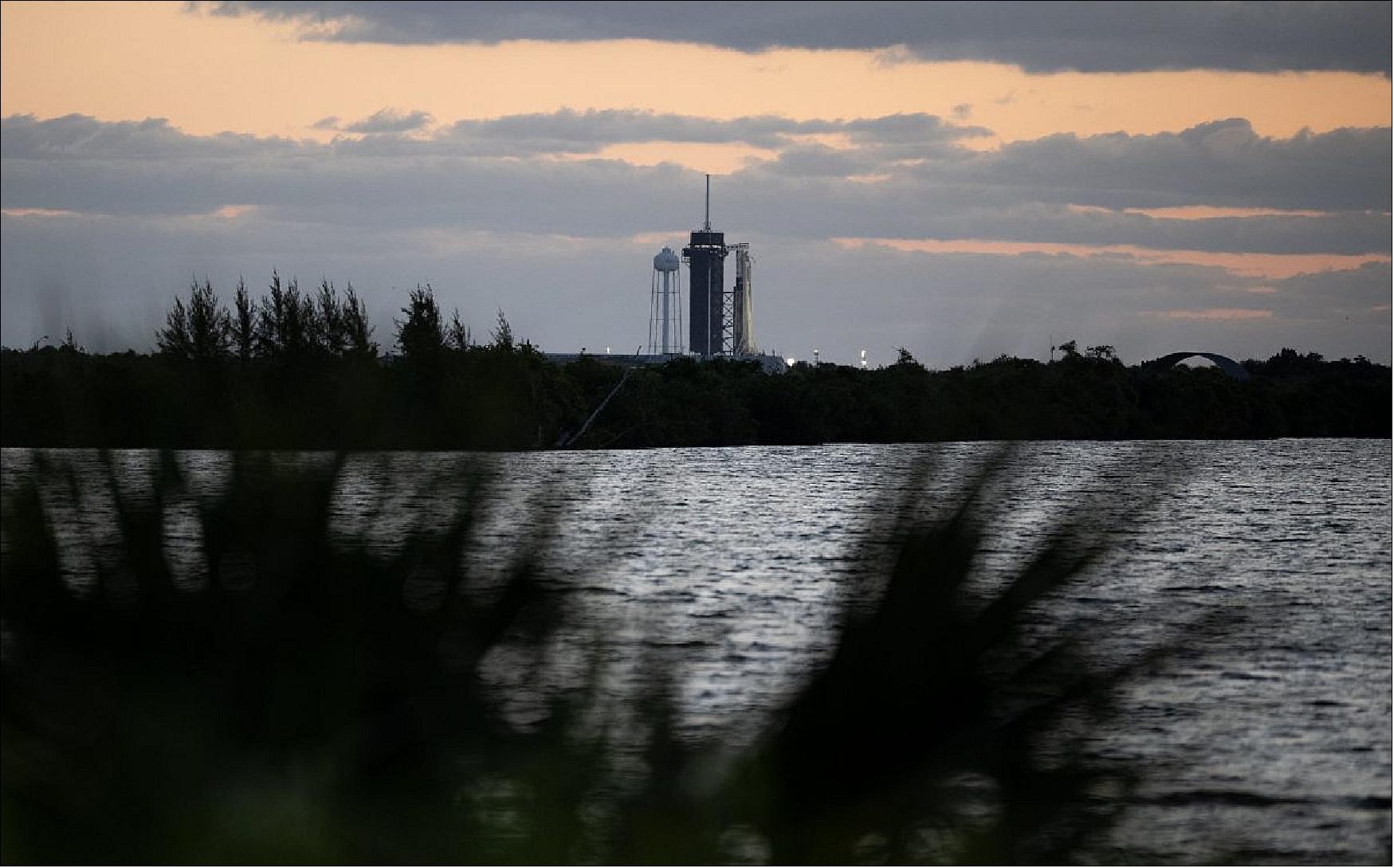 Figure 3: A SpaceX Falcon 9 rocket with the company’s Crew Dragon spacecraft onboard is seen at sunrise on the launch pad at Launch Complex 39A as preparations continue for the Crew-4 mission, Wednesday, April 20, 2022, at NASA’s Kennedy Space Center in Florida. NASA’s SpaceX Crew-4 mission is the fourth crew rotation mission of the SpaceX Crew Dragon spacecraft and Falcon 9 rocket to the International Space Station as part of the agency’s Commercial Crew Program (photo credit: NASA/Joel Kowsky)