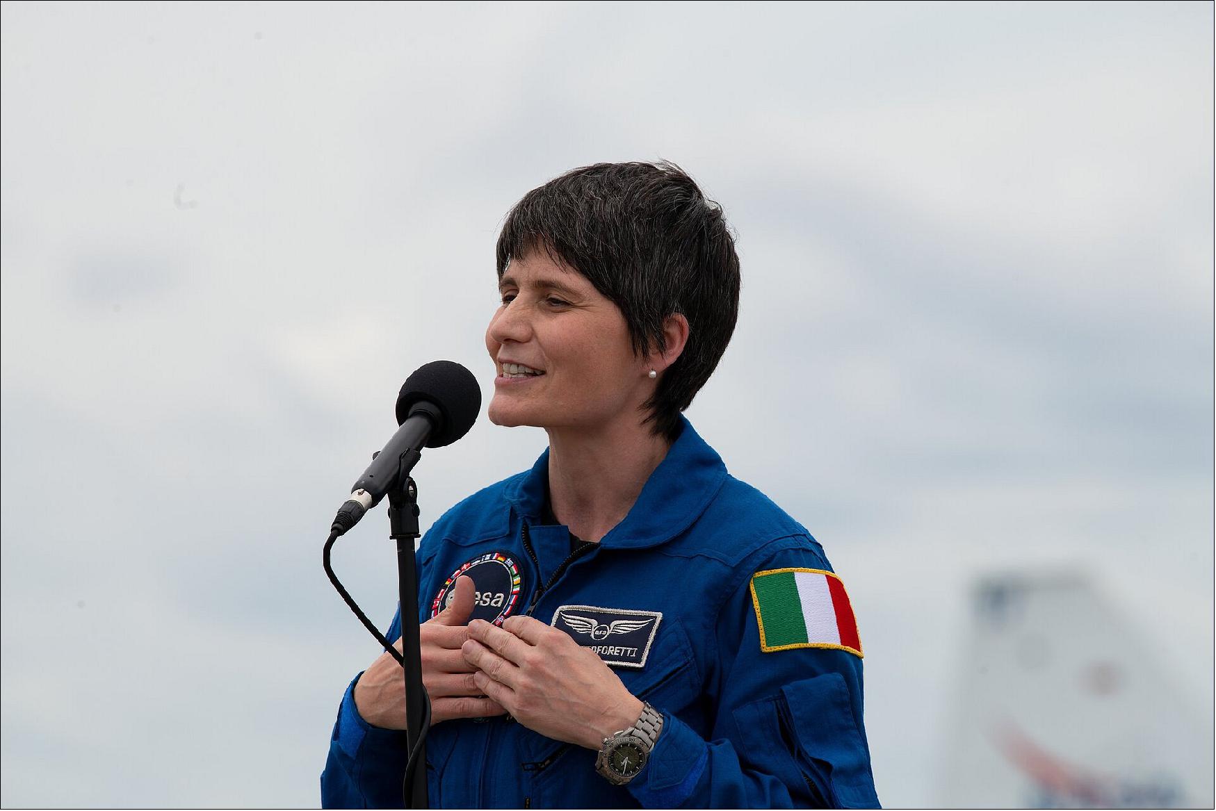 Figure 2: ESA astronaut Samantha Cristoforetti is all smiles after arriving at NASA’s Kennedy Space Center in Florida, USA, last week with NASA astronauts Kjell Lindgren, Bob Hines and Jessica Watkins (image credit: ESA, S. Corvaja)