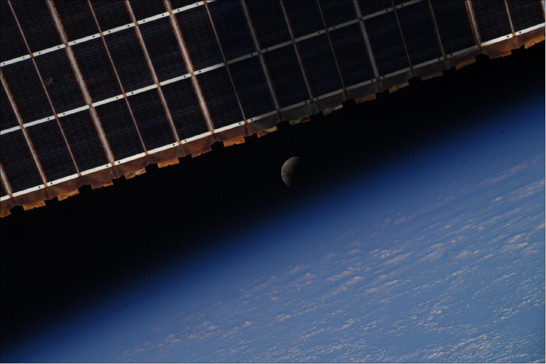 Figure 20: Lunar eclipse captured by Samantha Cristoforetti aboard the ISS — with Earth’s shadow draping across it during a lunar eclipse (image credit: ESA astronaut Samantha)
