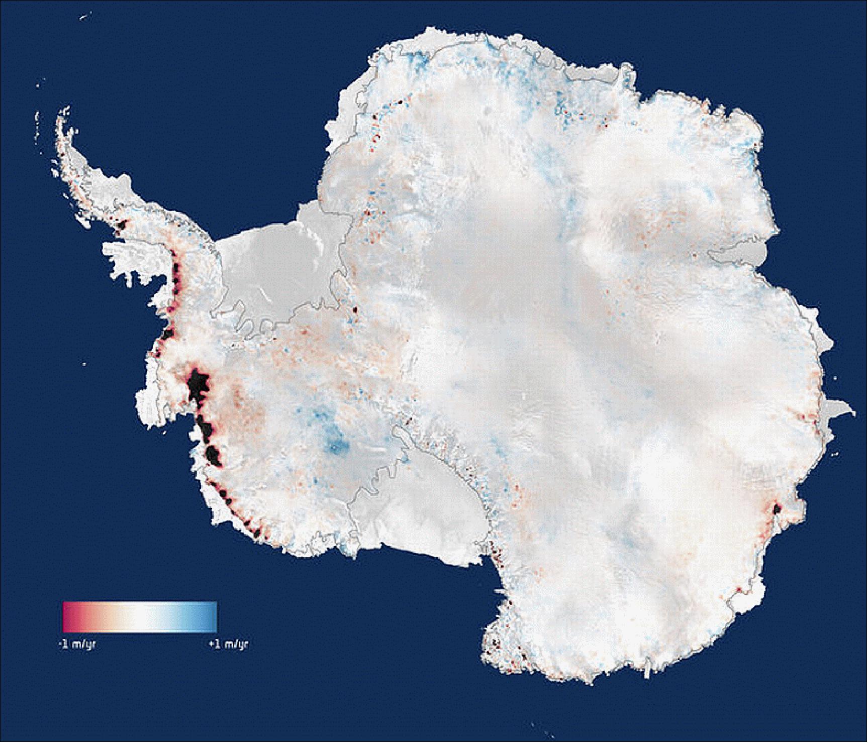 Figure 79: Illustration of Antarctica's ice loss regions (image credit: CPOM, Leeds, ESA)