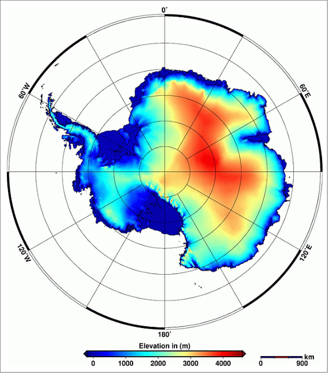 Figure 77: Antarctic ice-sheet height (image credit: Alfred Wegener Institute)