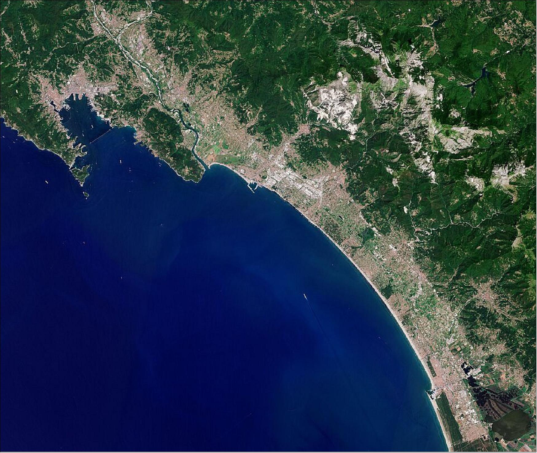 Sentinel-2 image of the Carrara in the Ligurian Sea region of Italy