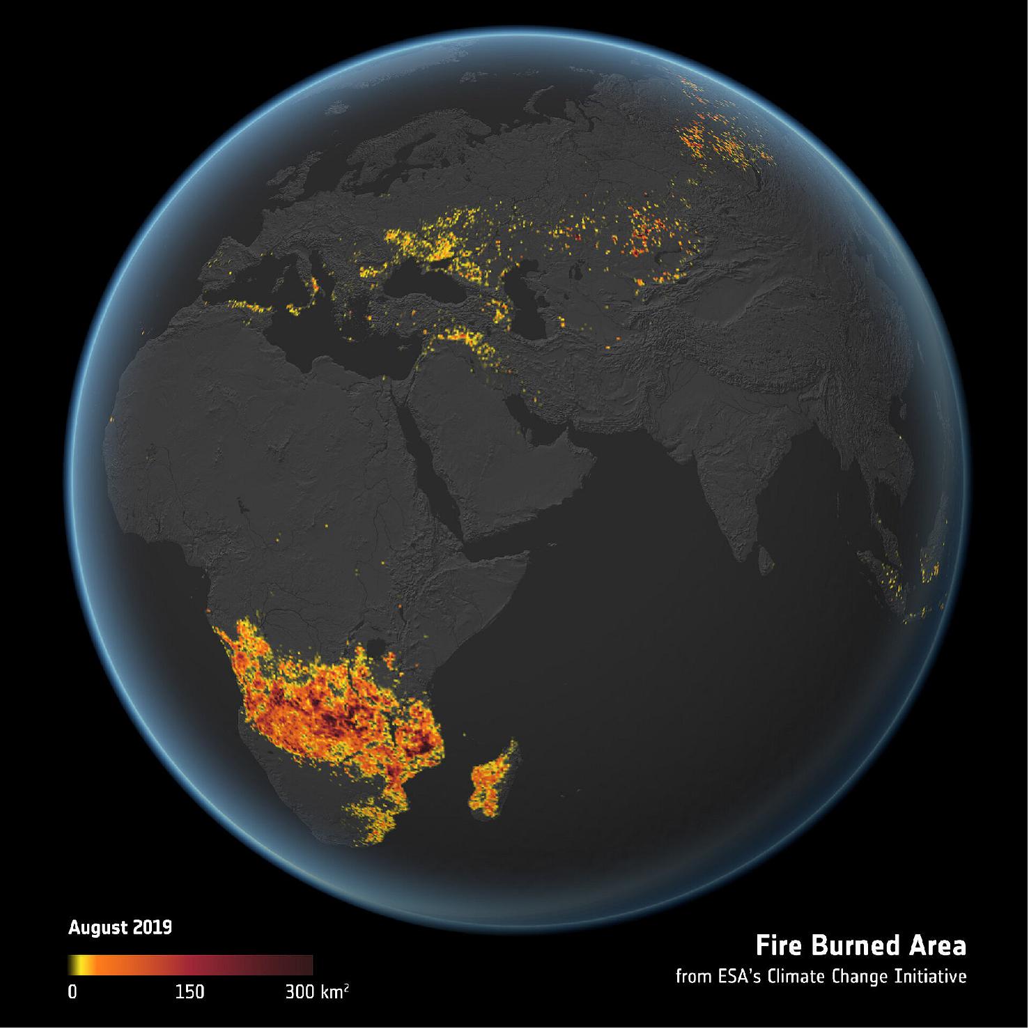 Fire burned areas in August 2019