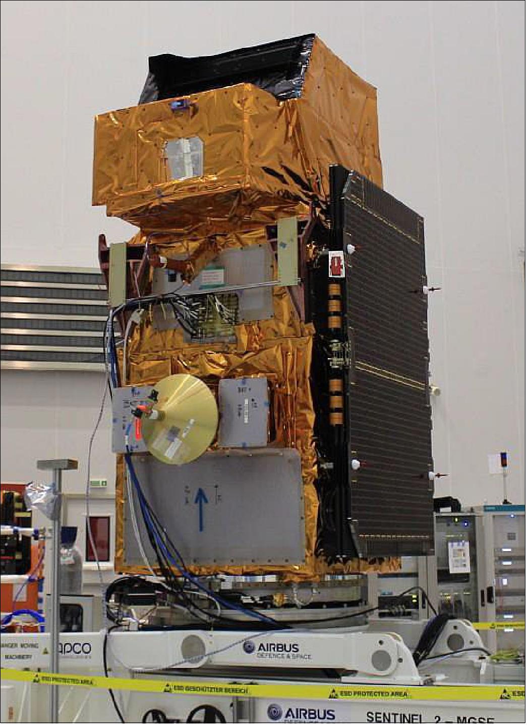 Sentinel-2A is positioned in the Spaceport’s S5 payload processing facility