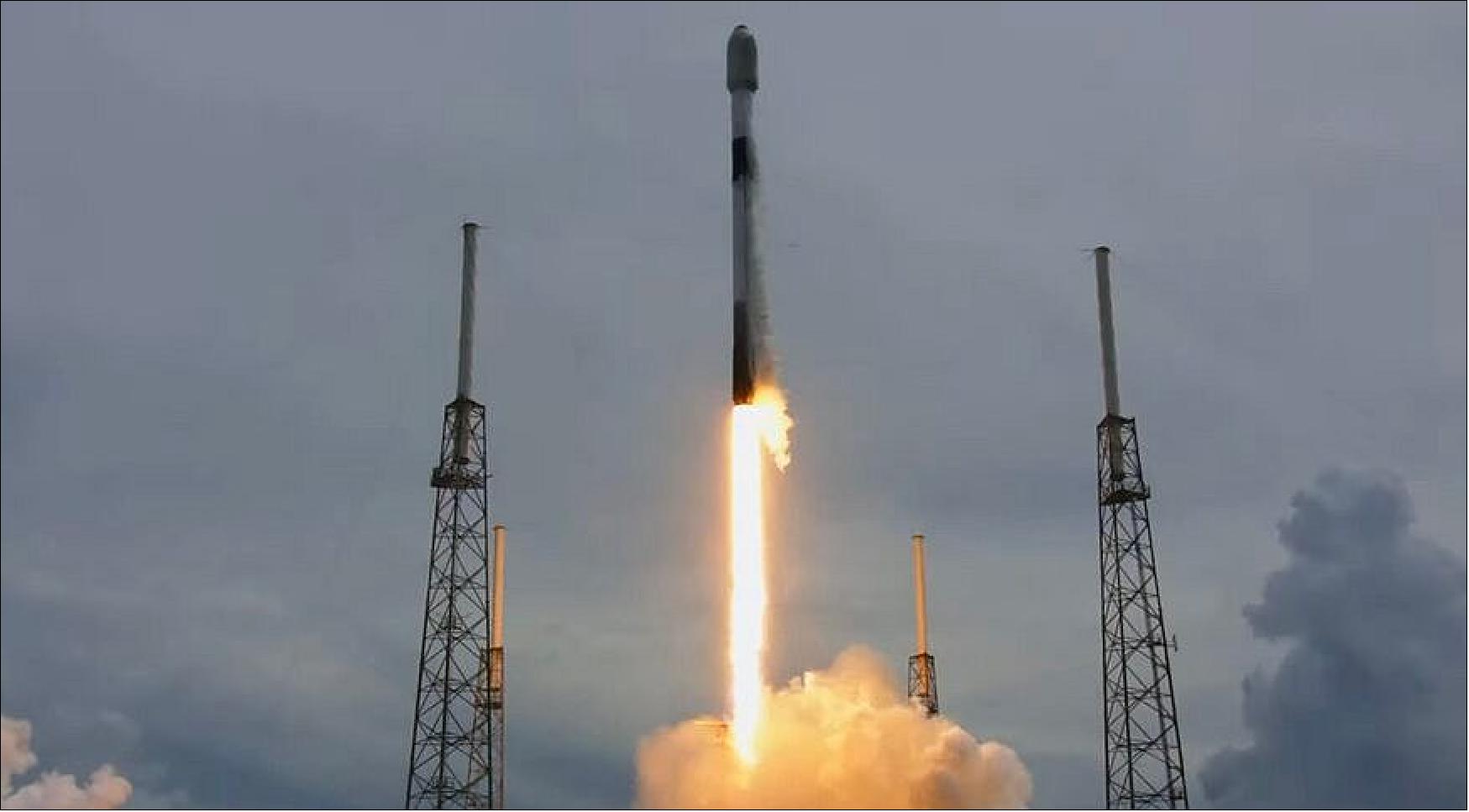 Figure 6: A SpaceX Falcon 9 lifts off June 30 on the Transporter-2 rideshare mission, with 88 satellites on board (image credit: SpaceX webcast)
