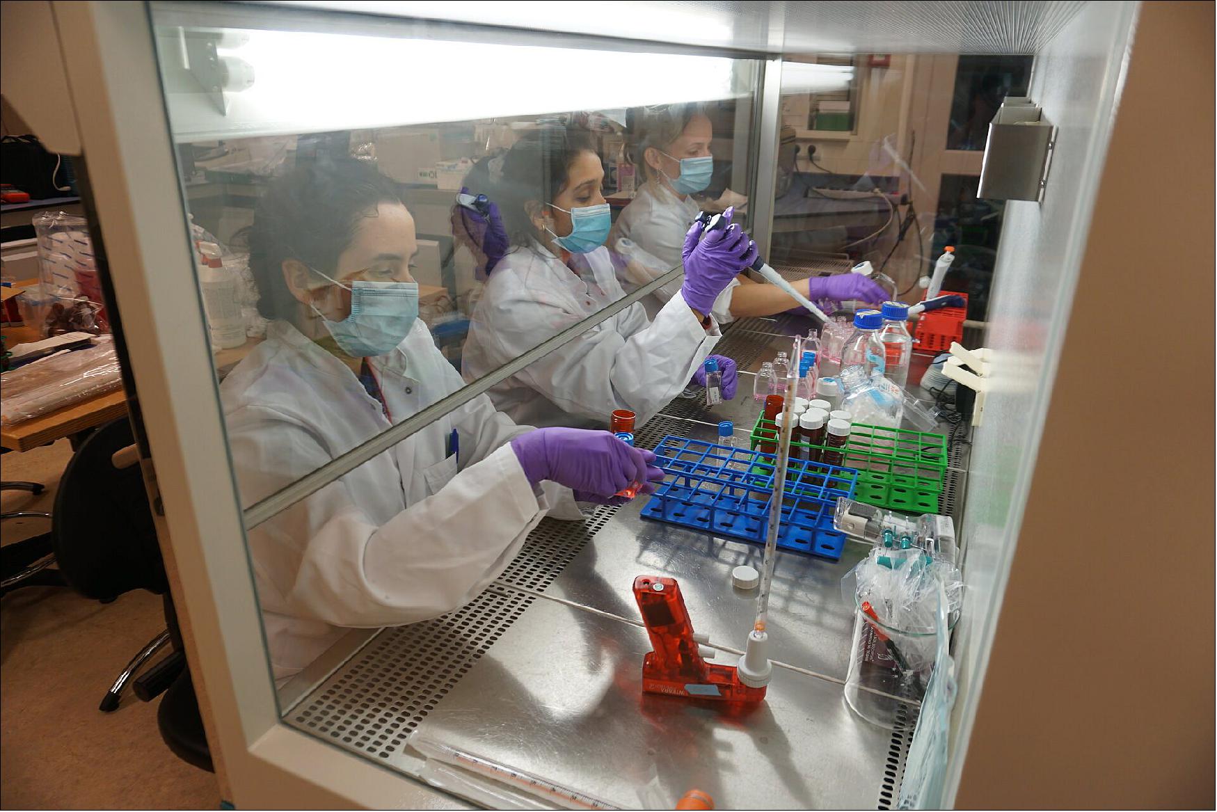 Figure 74: Team FORTE working long hours into the night preparing their cell samples (image credit: ESA)