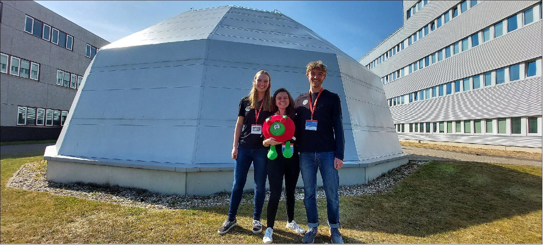 Figure 10: Three out of four team members posing in front of the LDC facility (image credit: ESA)