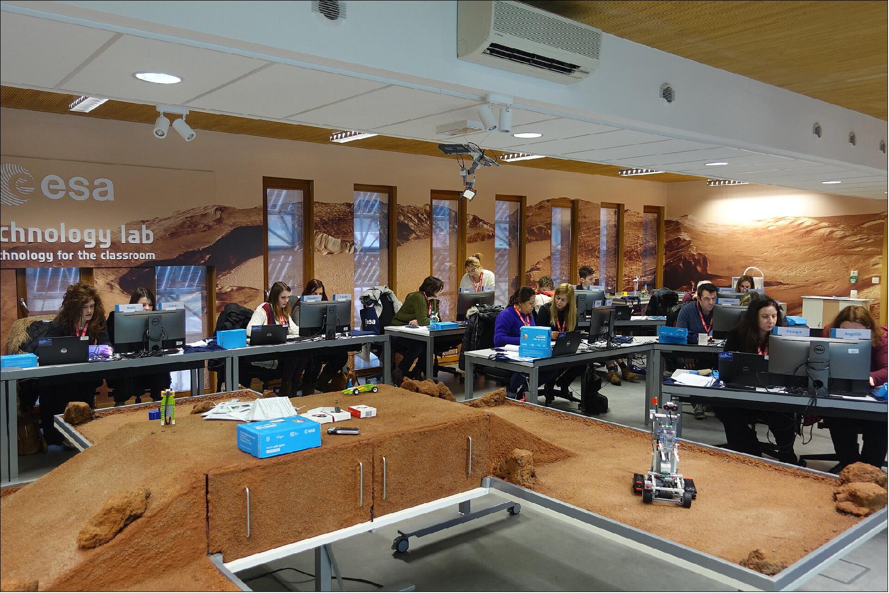 Figure 3: A general view of the e-technology lab and Primary School Teachers programming Astro Pi microcomputers (image credit: ESA)