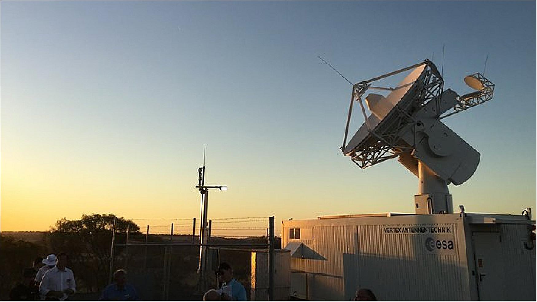 Figure 25: NNO2. A new radio dish has been inaugurated at ESA’s existing New Norcia, Western Australia, tracking station, ready to catch the first signals from new missions. The new dish, just 4.5 m across, can lock onto and track new satellites during the critical initial orbits up to roughly 100 000 km out, as well as receive signals from launch rockets (image credit: ESA)