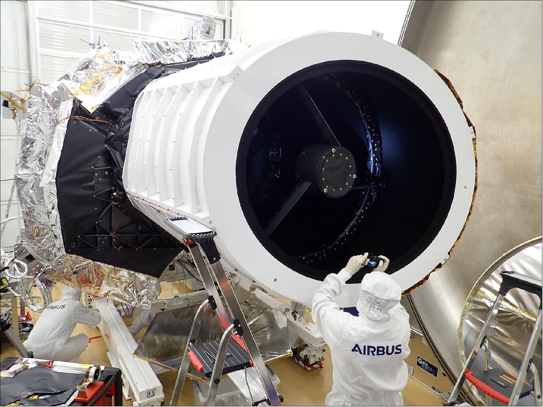 Figure 27: Here the payload module is shown, which contains the telescope and the scientific instruments. At Centre Spatial de Liège (CSL) in Belgium, the telescope and instruments successfully passed tests to show that they can operate in extreme space environments (image credit: ESA)