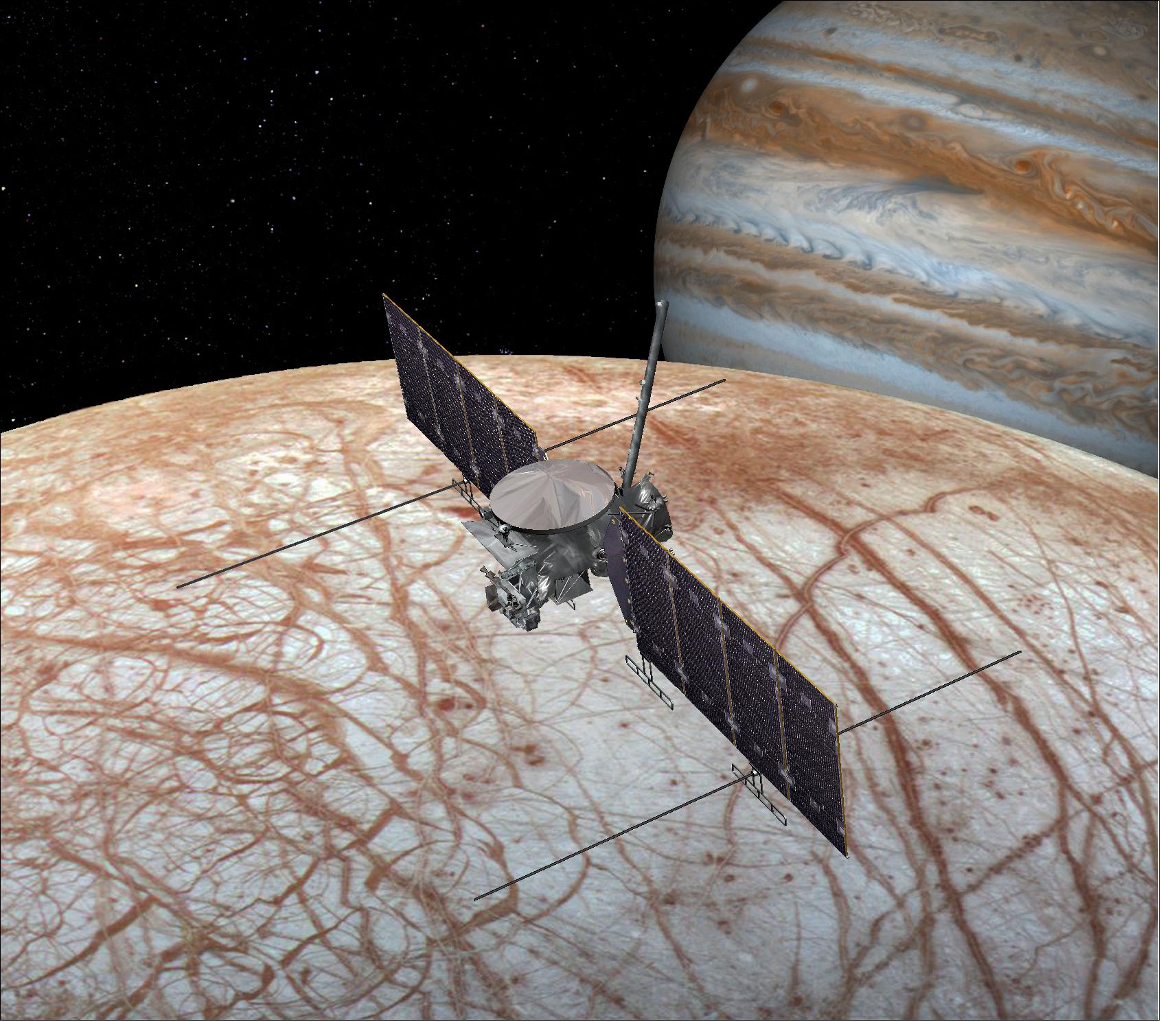 Figure 1: Artist's rendition of Europa Clipper's mission to Jupiter's Icy Moon (image credit: NASA)