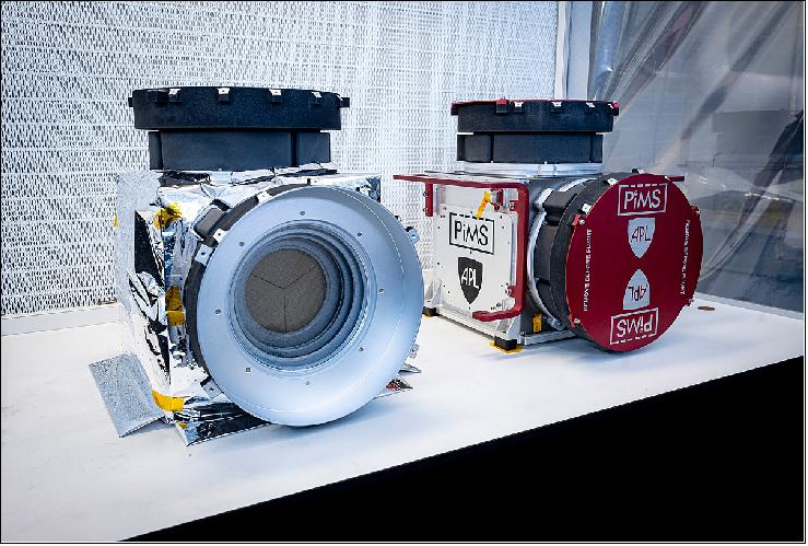 Figure 24: Recently assembled Faraday cup sensors and instrument housings in two configurations (image credit: NASA/Johns Hopkins APL/Ed Whitman)