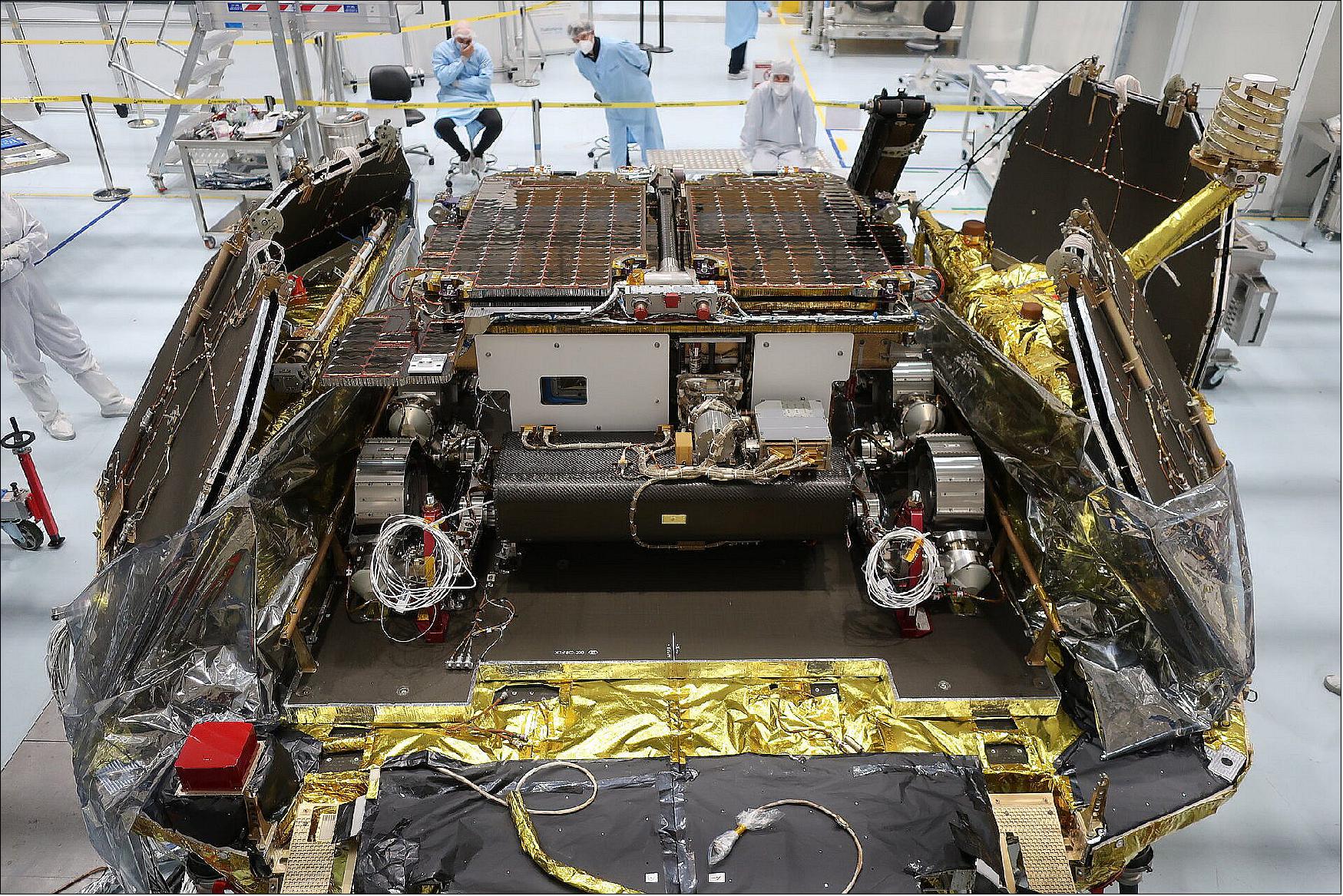 Figure 37: The duo were mated in a dedicated clean room at Thales Alenia Space (TAS), Cannes, together forming the so-called ‘landing module’. The latest round of tests include electrical, power and data transfer checks between the two elements (image credit: TAS)