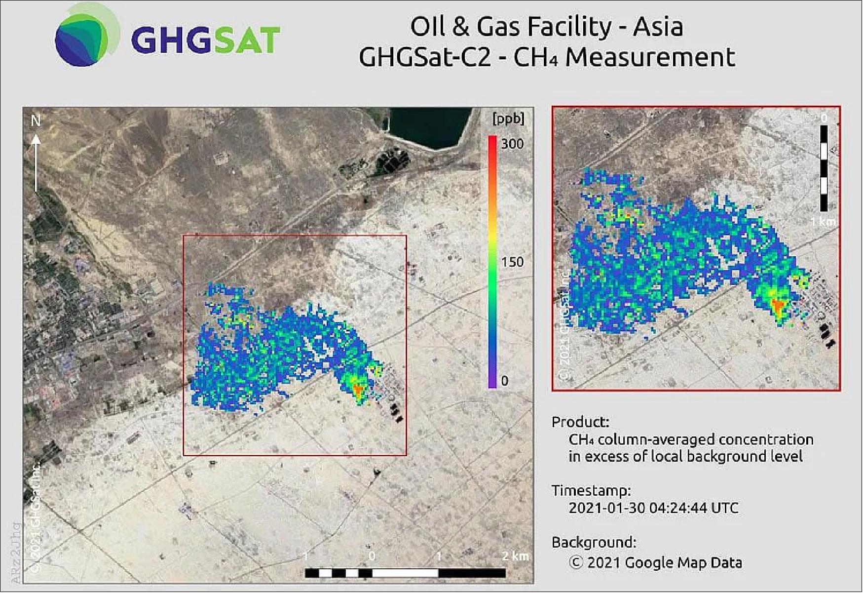 Figure 14: The new satellite detected a methane plume from an oil and gas facility while overflying Asia (image credit: GHGSat)