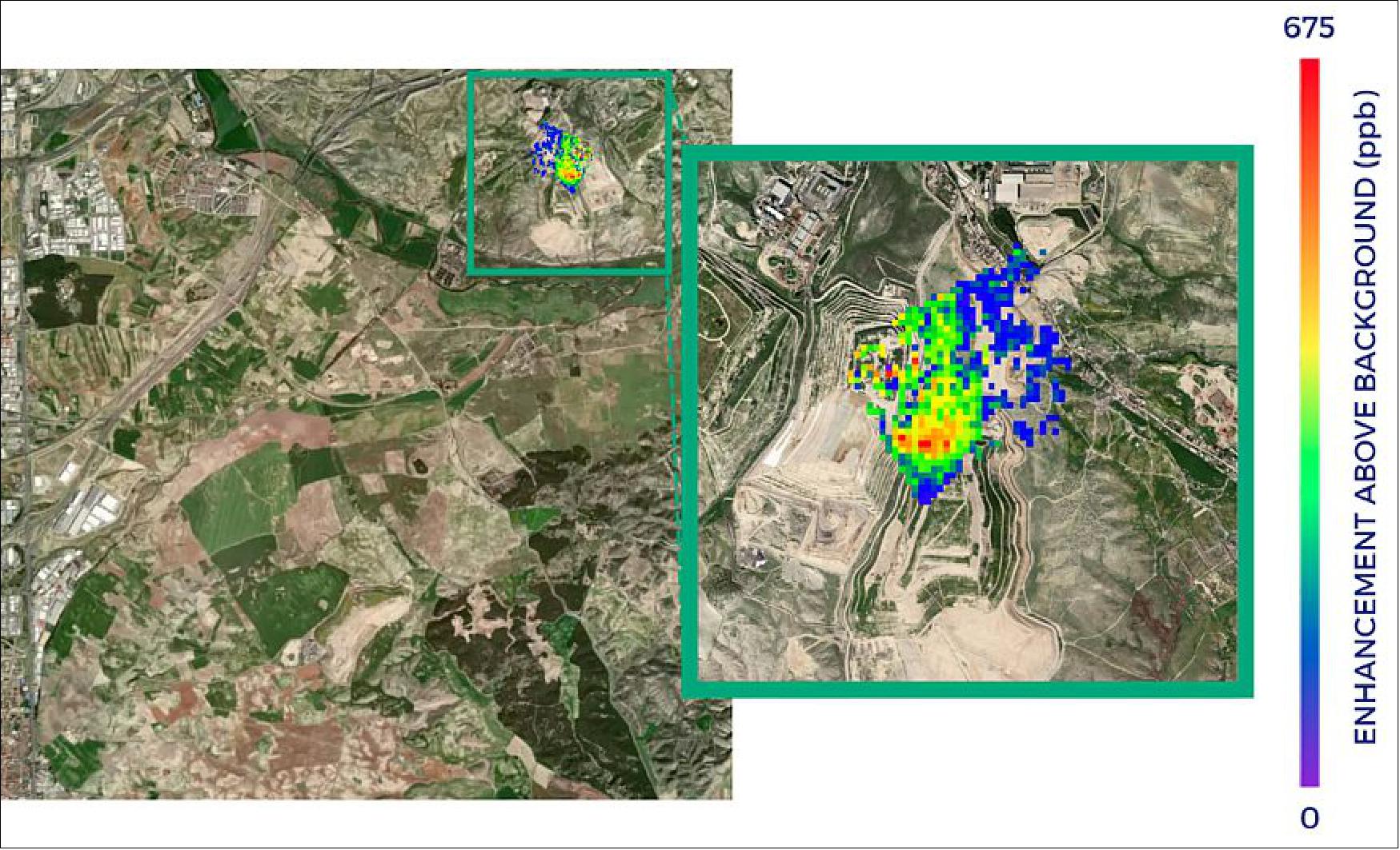 Figure 12: Methane emissions detected from Madrid landfill by by GHGSat. The image shows the methane emissions from one of the landfill sites in Madrid on 20 August 2021 (image credit: GHGSat)