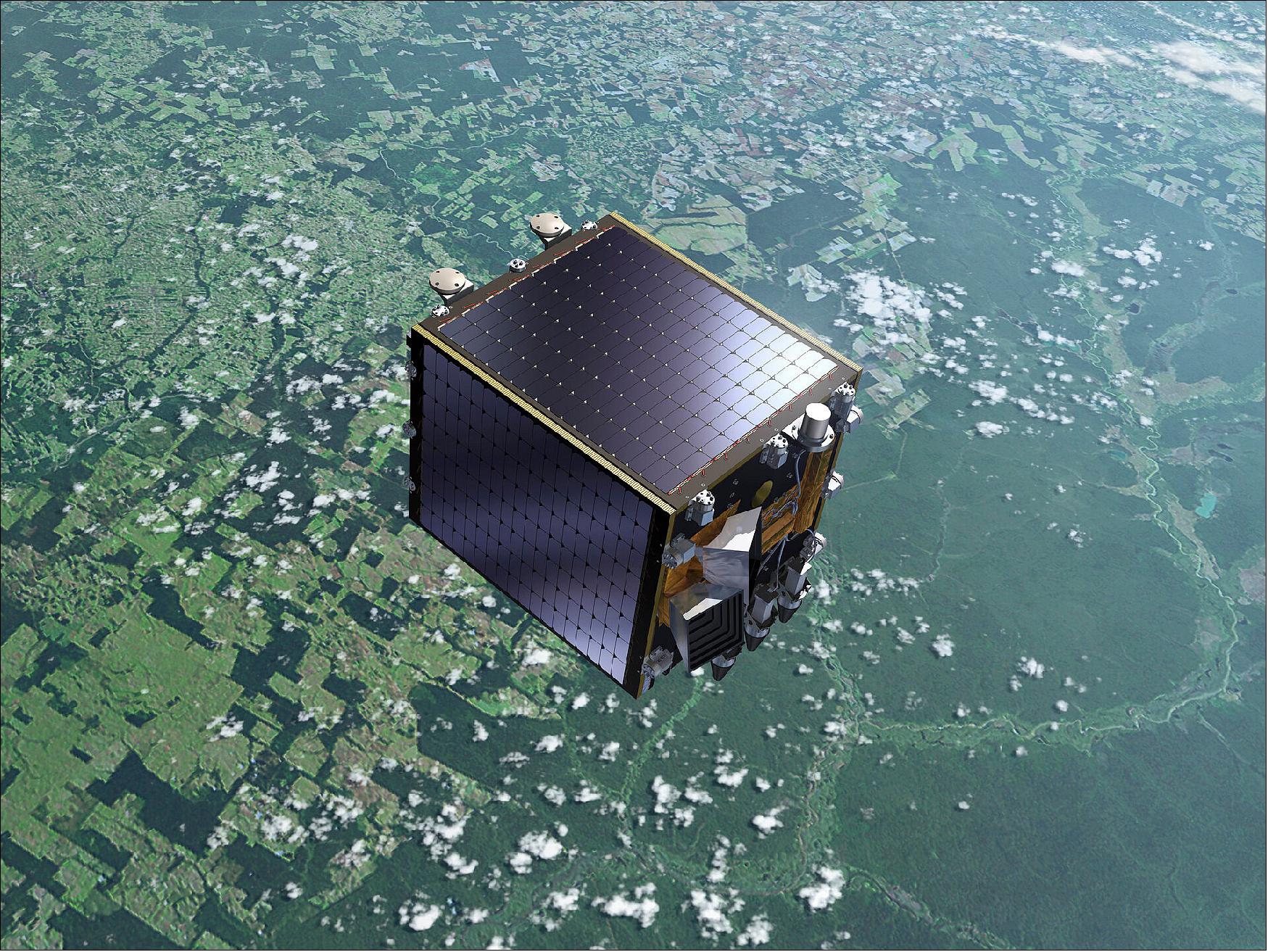 Figure 5: PROBA-V satellite. The ‘V’ in its name stands for Vegetation: PROBA-V will fly a reduced-mass version of the Vegetation instrument currently on board the Spot satellites to provide a daily overview of global vegetation growth. The PROBA satellites are part of ESA’s In-orbit Technology Demonstration Programme: missions dedicated to flying innovative technologies (image credit: ESA, P.Carril)