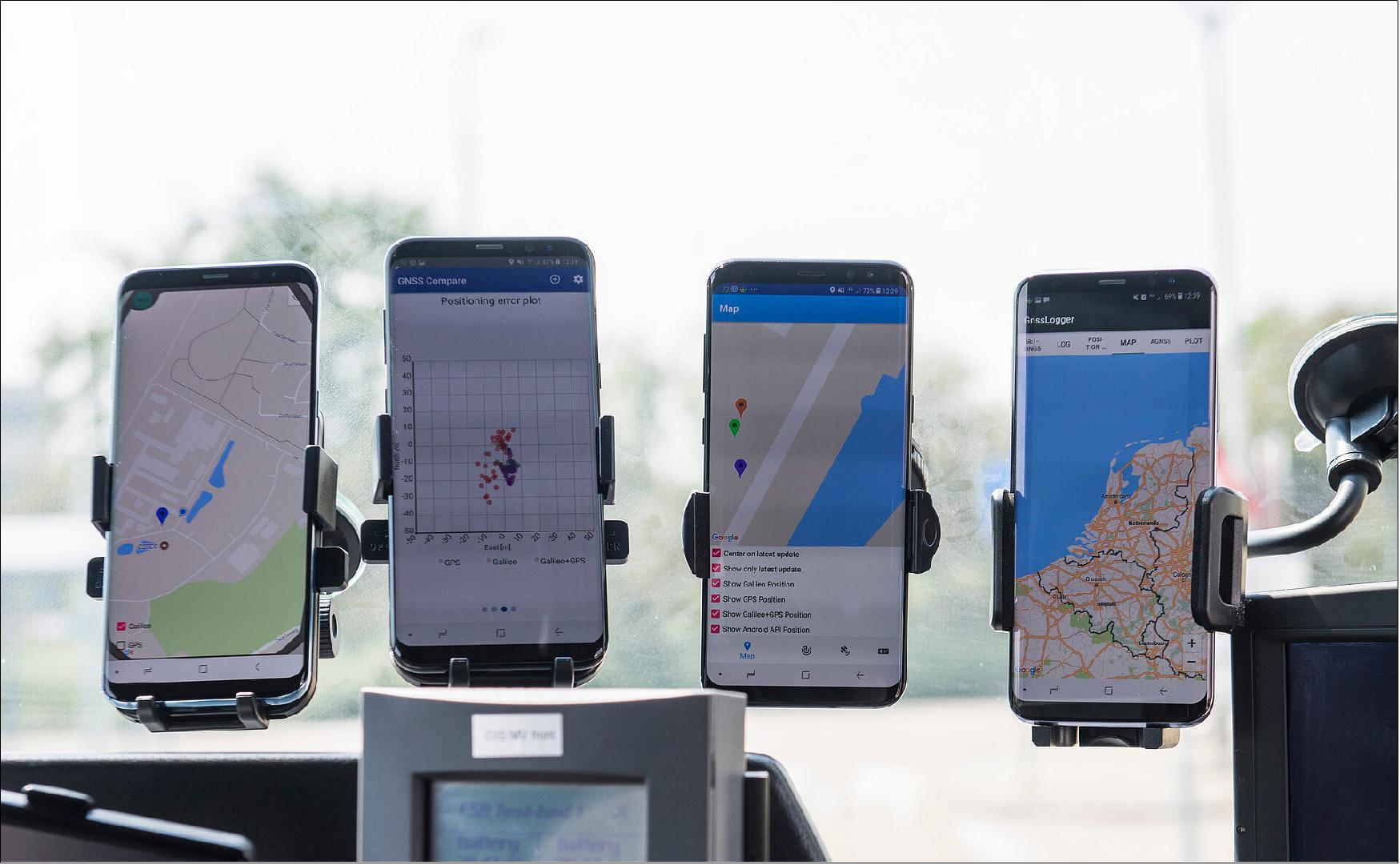 Figure 5: A team from ESA's Radio Navigation section and the Navigation Directorate performed testing of the three Galileo smartphone apps developed by ESA trainees for the inaugural ESA Galileo smartphone app competition in 2018 (image credit: ESA–G. Porter, CC BY-SA 3.0 IGO)